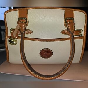 Dooney & Bourke Classic Tan and Cream Satchel Purse with Crossbody Strap Vintage